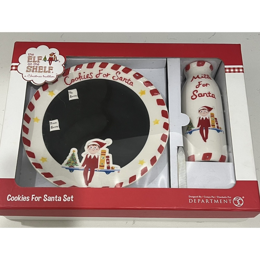 ELF ON THE SHELF D56 Christmas Milk & Cookies For Santa 3 PC SET Message Plate